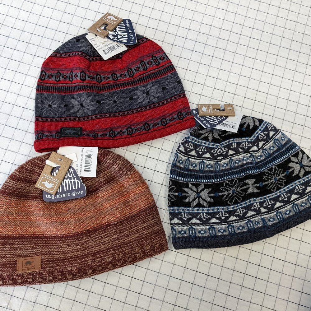 Set of 3 Merino Wool fleece-lined beanie hats NWT